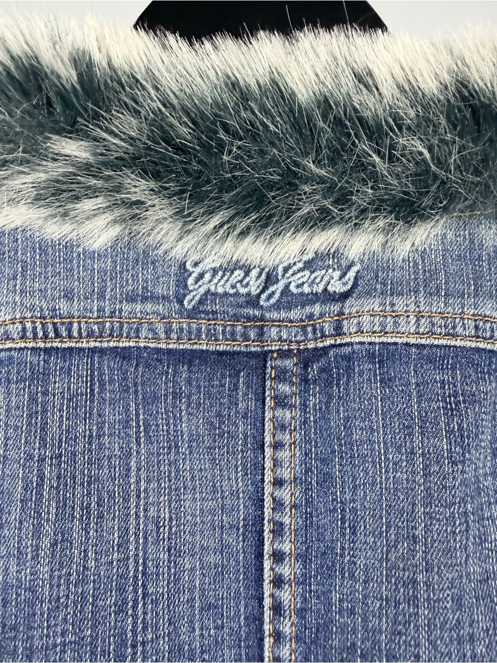 Guess Blue Denim Vest with Gray Faux Fur Trim - Picture 4 of 6
